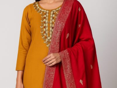 Kurti pant set with banarasi style duppata
